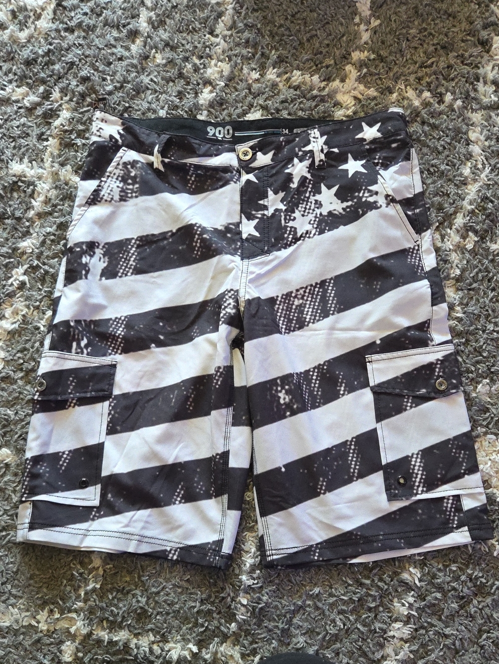 900 By Rony Hawk Black & White Striped Swim Shorts